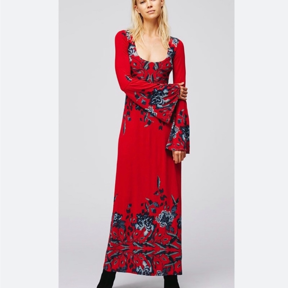 NWT Free People Maxi Midnight Garden Red Floral Dress Size Small